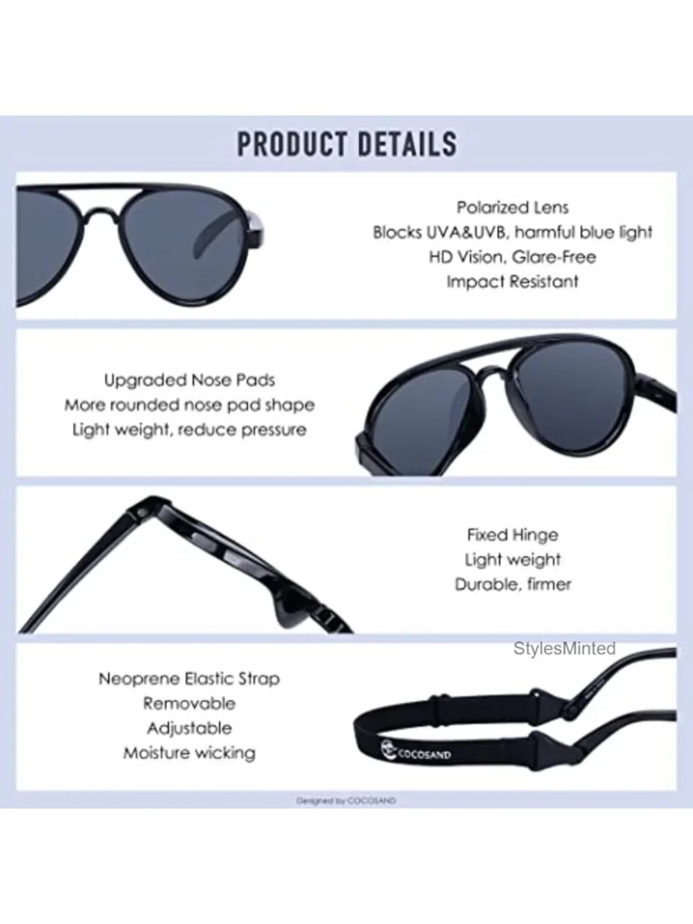 Kids Aviator Sunglasses Polarized Flexible Strap for Baby Toddler